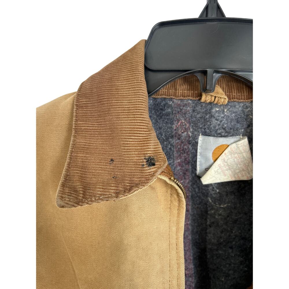 Carhartt Vintage Detroit Jacket Tan Corduroy Collar Full Zip Blanket Lined sz 42 - Picture 6 of 11